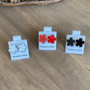 3 Piece Flower Earrings Set - Red, Black, White